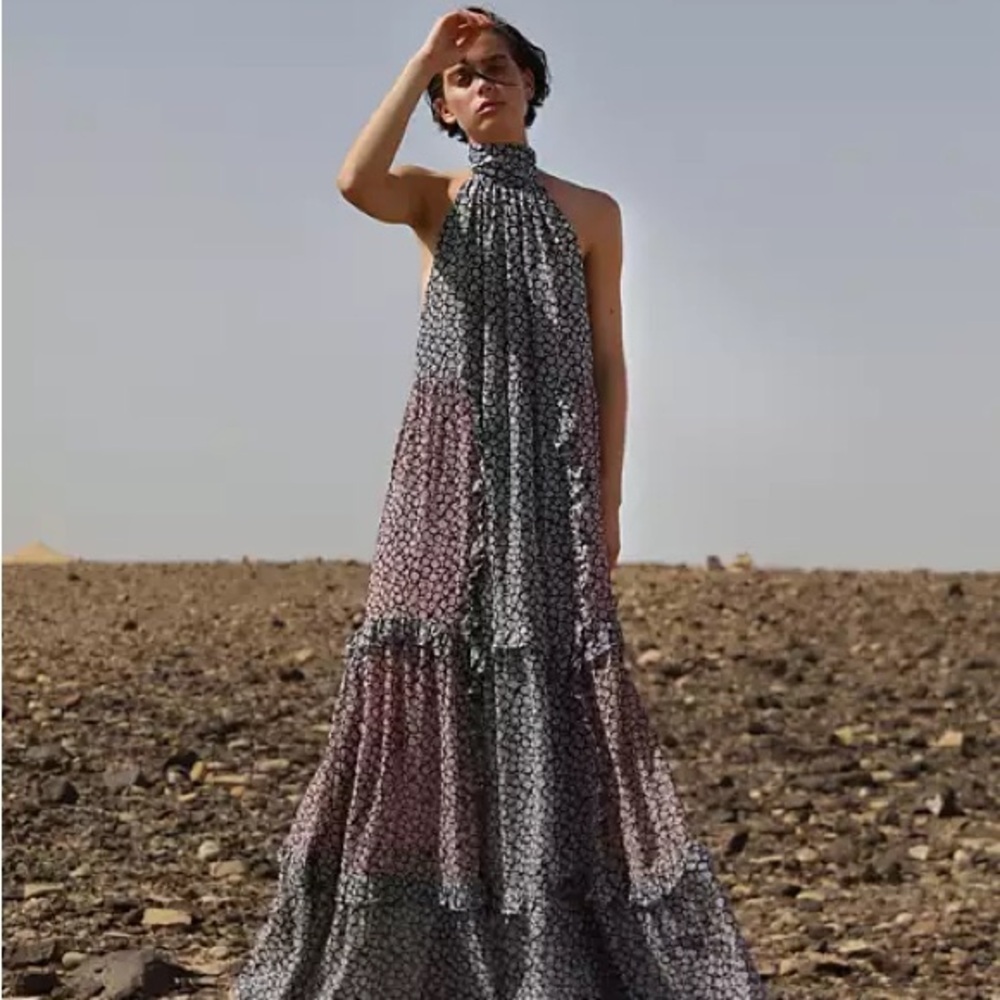 Sabina Musayev Floral-Print Tiered Gown New Size Small